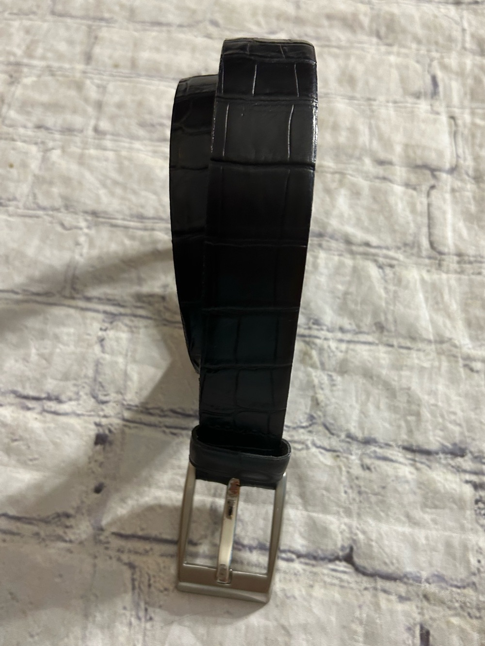 MEXX BLACK CROC PRINT LEATHER SILVER TONE BUCKLE WOMEN’S BELT SIZE MEDIUM